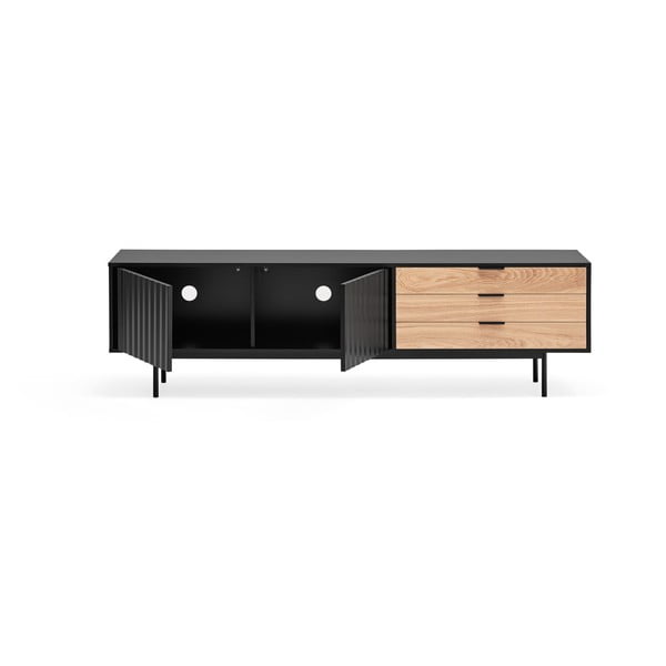 TV spintelė juodos spalvos/natūralios spalvos iš ąžuolo 180x52 cm Sierra – Teulat-image-4