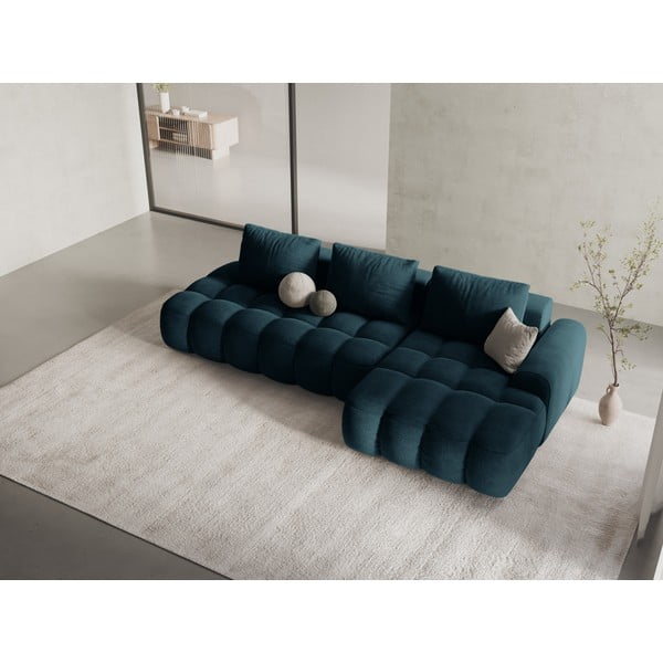 Smaragdinės spalvos iš velveto sulankstoma/su sandėliavimo vieta kampinė sofa (su dešiniuoju kampu/su gultu) Linz – Cosmopolitan Design-image-1