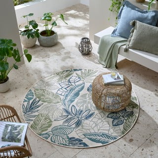 Žalios spalvos/mėlynos spalvos apvalios formos lauko ir vidaus kilimas ø 160 cm Bella Leaf – Flair Rugs