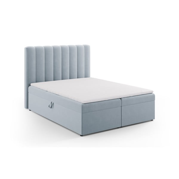 Spyruoklinė lova šviesiai mėlynos spalvos su sandėliavimo vieta 160x200 cm Gina – Milo Casa
