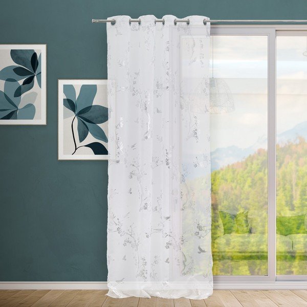 Baltos spalvos/sidabrinės spalvos permatoma užuolaida 140x260 cm Paradis – Casa Selección-image-1
