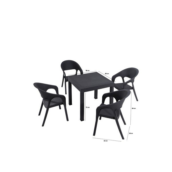 Sodo valgomojo komplektas antracito spalvos 4 žmonėms Garden – Floriane Garden-image-2
