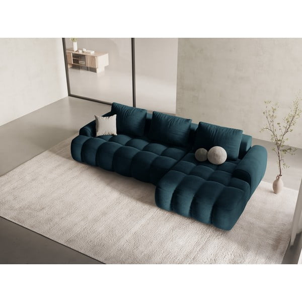 Smaragdinės spalvos iš velveto sulankstoma/su sandėliavimo vieta kampinė sofa (su dešiniuoju kampu/su gultu) Linz – Cosmopolitan Design-image-1