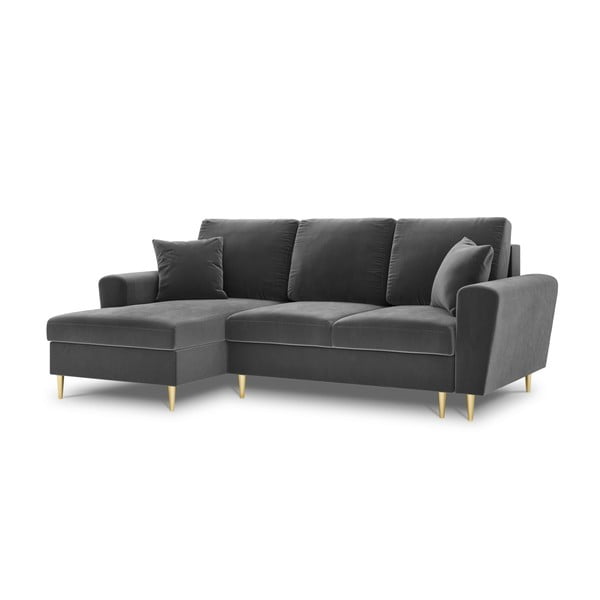 Šviesiai pilkos spalvos iš velveto sulankstoma/su sandėliavimo vieta kampinė sofa (su kairiuoju kampu/su gultu) Kyoto – Cosmopolitan Design-image-4