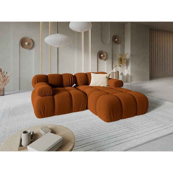 Terakotos spalvos modulinė kampinė sofa iš velveto (su dešiniuoju kampu/su gultu) – Micadoni -image-1