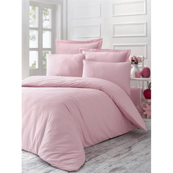 Rožinės spalvos patalynė viengulei lovai iš medvilnės satino Mijolnir Line, 135 x 200 cm