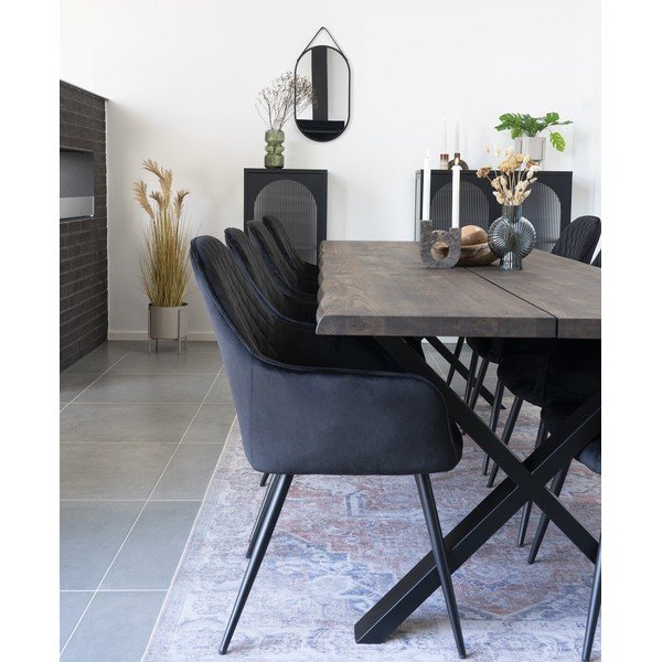 Juodos spalvos iš audinio valgomojo kėdžių komplektas su porankiais 2 vnt. Harbo – House Nordic-image-1