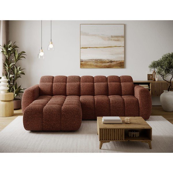 Raudonos spalvos kampinė sofa iš boucle (su kairiuoju kampu/su gultu) Fanito – ELTAP-image-1