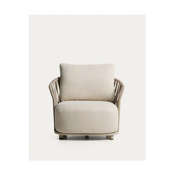 Kreminės spalvos/taupe spalvos paminkštinto audinio sodo krėslas Osani – Kave Home-image-2