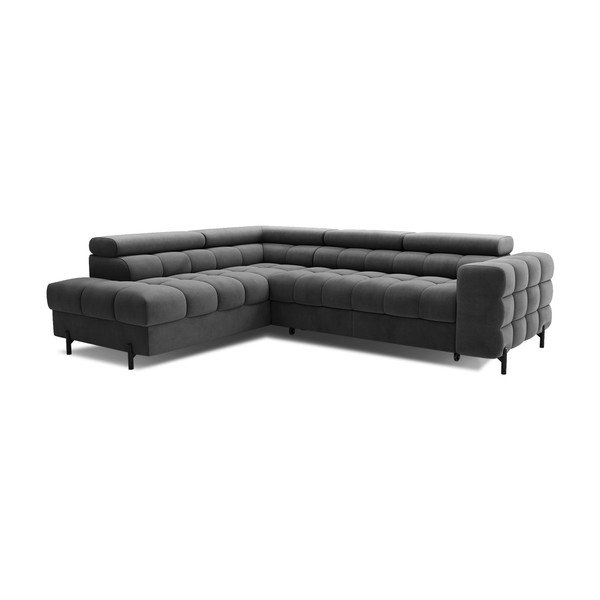Tamsiai pilkos spalvos iš velveto sulankstoma/su sandėliavimo vieta kampinė sofa (su kairiuoju kampu/„L“ formos) Ferucce – ELTAP-image-3