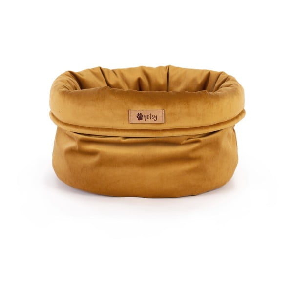 Aukso spalvos aksominė lova ø 40 cm Basket Royal - Petsy