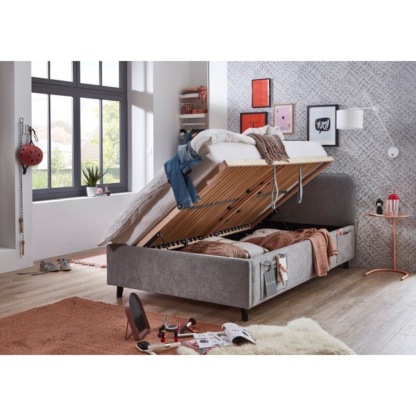 Pilkos spalvos vaikiška lova su sandėliavimo vieta su lovos grotelėmis 120x200 cm Cosy – Meise Möbel-image-2