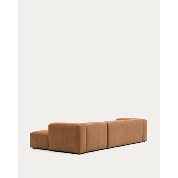 Rudos spalvos kampinė sofa iš odos (su dešiniuoju kampu/su gultu) Blok – Kave Home-image-3