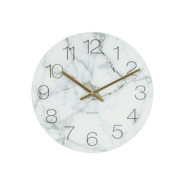 Baltas Present Time stiklinis marmurinis laikrodis, ⌀ 17 cm