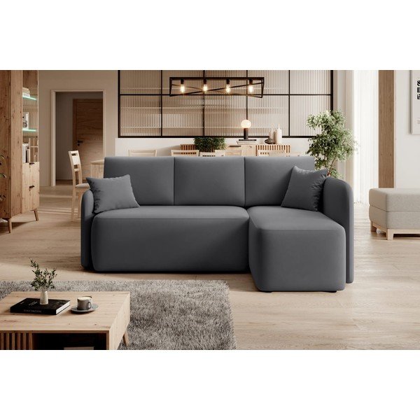 Taupe spalvos iš velveto sulankstoma/su sandėliavimo vieta kampinė sofa (su dešiniuoju kampu/su gultu) Hadson – ELTAP-image-1