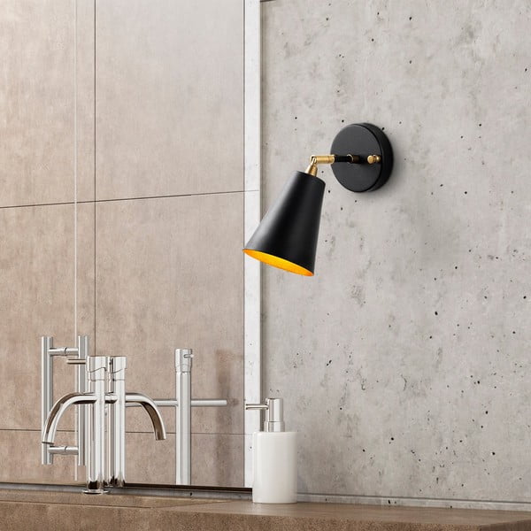 Juodos spalvos/auksinės spalvos sieninė lempa ø 10 cm Evander – Opviq lights-image-3