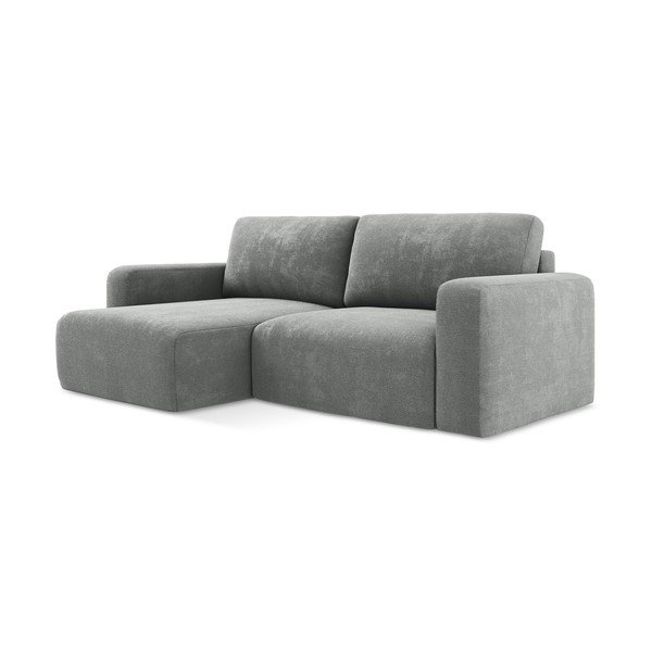 Pilkos spalvos sulankstoma/su sandėliavimo vieta kampinė sofa iš šenilinio audinio (su kairiuoju kampu/su gultu) Kona – Makamii-image-2