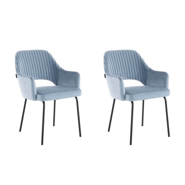 Šviesiai mėlynos spalvos aksominės valgomojo kėdės (2 vnt.) Britney - Støraa-image-3