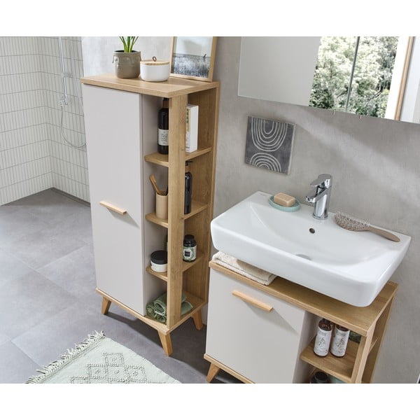 Kreminės spalvos spintelė po kriaukle iš ąžuolo 60,5x65 cm Quickset 966 – Pelipal-image-3