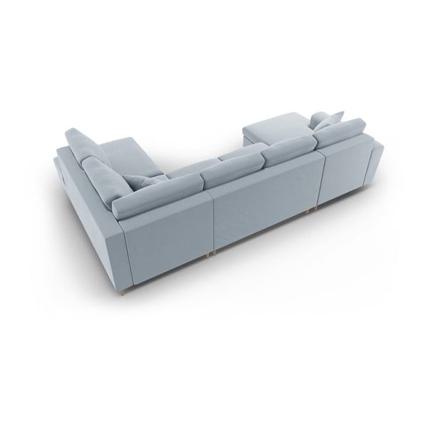 Šviesiai mėlynos spalvos iš velveto sulankstoma/su sandėliavimo vieta kampinė sofa (su dešiniuoju kampu/„U“ formos) Kyoto – Cosmopolitan Design-image-4