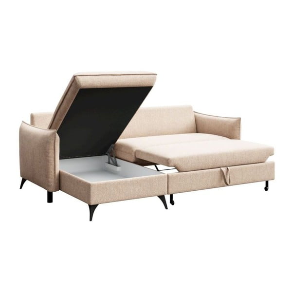 Smėlio spalvos iš boucle sulankstoma/su sandėliavimo vieta kampinė sofa (su kairiuoju kampu/su gultu) Brim – Rodier-image-3