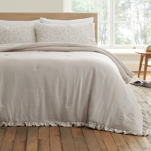 Lovatiesė smėlio spalvos dvigulei lovai 220x230 cm Soft Washed Frill – Bianca