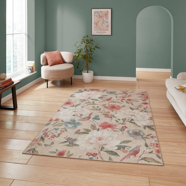 Skalbiamas kilimas smėlio spalvos 122x170 cm Pipa Floral – Catherine Lansfield-image-2