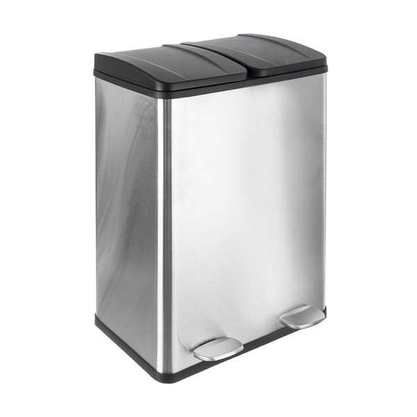 Iš nerūdijančio plieno šiukšliadėžė blizgios sidabrinės spalvos 2x30 l rūšiavimui/su pedalu Duo – Orion-image-1