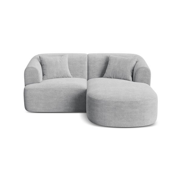Šviesiai pilkos spalvos kampinė sofa iš kordinio velveto (su dešiniuoju kampu/su gultu) Campi – Cosmopolitan Design