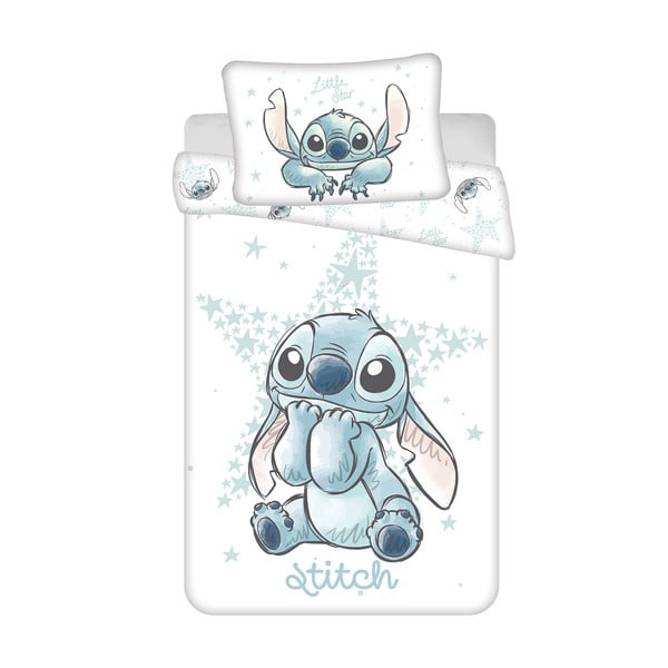 Baltos spalvos iš medvilnės vaikiška patalynė vaikiškai lovai 100x135 cm Lilo and Stitch "White Star" – Jerry Fabrics