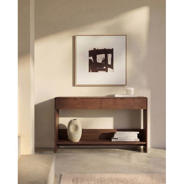 Tamsios natūralios spalvos šoninė spintelė iš riešutmedžio 120x81x35 cm Norlen – Kave Home-image-2
