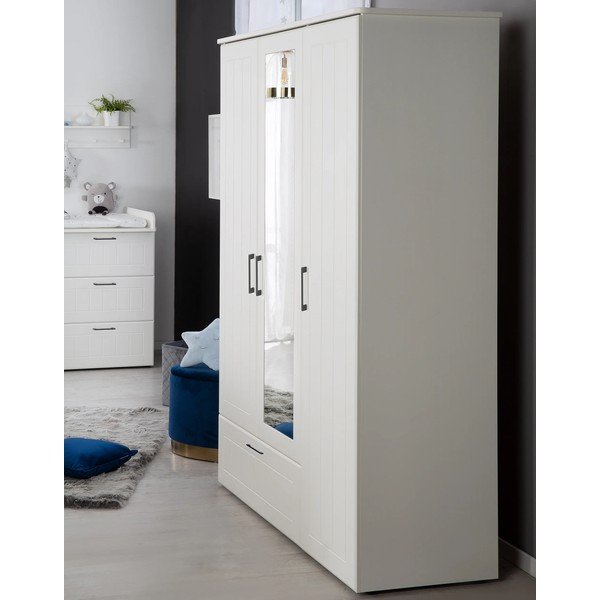 Vaikiška spinta baltos spalvos su veidrodžiu 139x190 cm Sylt – Roba-image-3