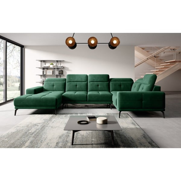 Žalios spalvos iš velveto kampinė sofa (su dešiniuoju kampu/„U“ formos) Neviro – ELTAP-image-1