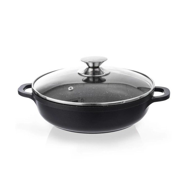 Puodas su nepridegančiu paviršiumi su stikliniu dangteliu  Pfluon Granit Orion Grande, ⌀ 28 cm