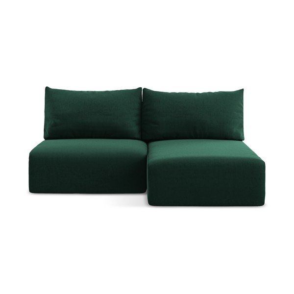 Tamsiai žalios spalvos sulankstoma/su sandėliavimo vieta kampinė sofa iš velveto (su dešiniuoju kampu/su gultu) Kalena – Makamii