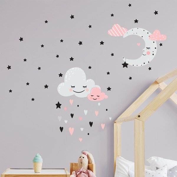 Rožinis sienų lipdukas Ambiance Moon And Clouds Love In The Stars-image-1