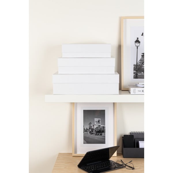 Baltos spalvos iš kartono daiktadėžės su dangčiu 3 vnt. 42,5x29,5x13 cm Kian Paper Laminate – Bigso-image-1