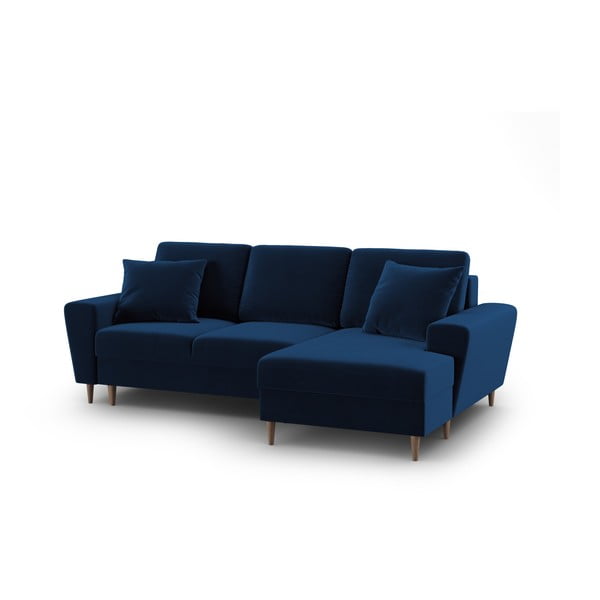 Mėlynos spalvos iš velveto sulankstoma/su sandėliavimo vieta kampinė sofa (su dešiniuoju kampu/su gultu) Kyoto – Cosmopolitan Design-image-1