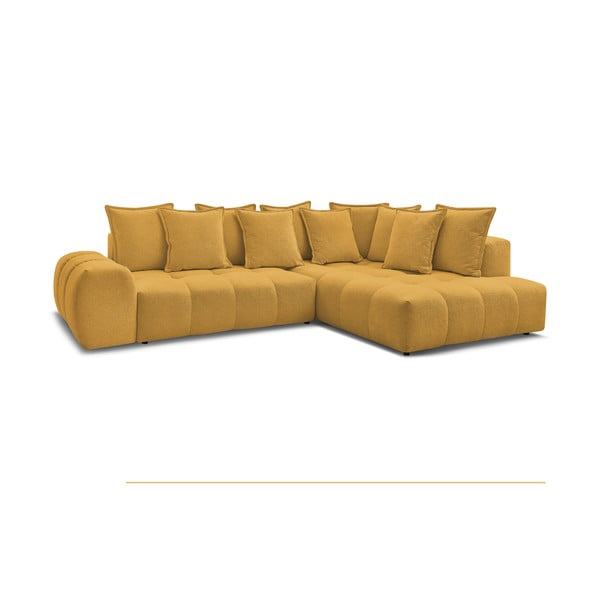 Garstyčių spalvos iš šenilinio audinio sulankstoma/su sandėliavimo vieta kampinė sofa (su dešiniuoju kampu/„L“ formos) Everest – Bobochic Paris-image-3
