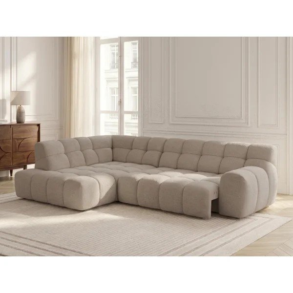 Smėlio spalvos sulankstoma/ar elektrisko sēdekļa regulēšanu kampinė sofa (su kairiuoju kampu/„L“ formos) Andre – Bobochic Paris-image-2