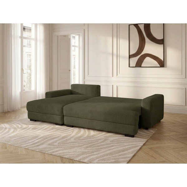 Žalios spalvos sulankstoma/su sandėliavimo vieta kampinė sofa iš kordinio velveto (su kairiuoju kampu/su gultu) Campi – Bobochic Paris-image-3