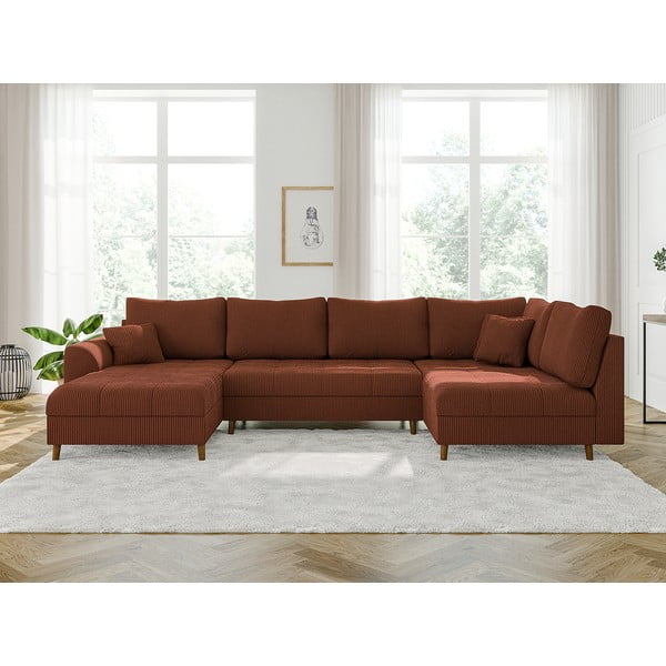 Raudonos plytų spalvos iš kordinio velveto kampinė sofa (su kairiuoju kampu) Ariella – Ropez-image-1