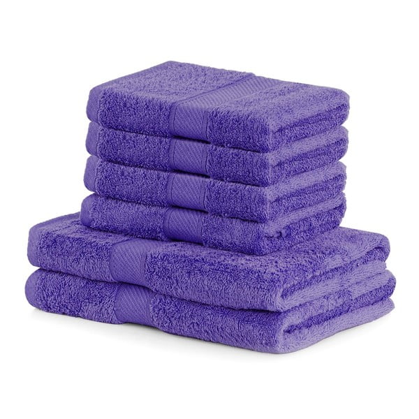2 tamsiai violetinių didelių ir 4 mažų rankšluosčių rinkinys DecoKing Bamby Purple
