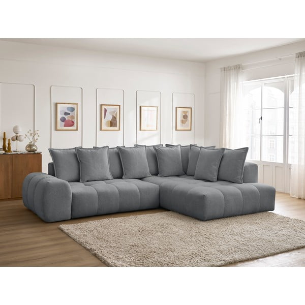 Tamsiai pilkos spalvos iš šenilinio audinio sulankstoma/su sandėliavimo vieta kampinė sofa (su dešiniuoju kampu/„L“ formos) Everest – Bobochic Paris-image-1