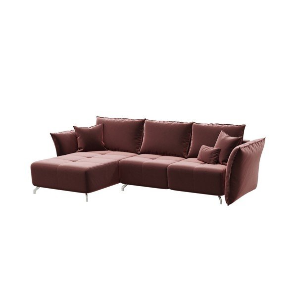 Tamsiai rožinė aksominė kampinė sofa-lova Devichy Hermes, kairysis kampas-image-2