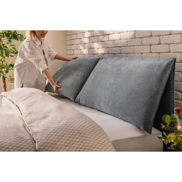Mėlynos spalvos dvigulė lova audiniu dengta su sandėliavimo vieta su grotelėmis 160x200 cm Myra Pillow – Bonami Selection-image-3
