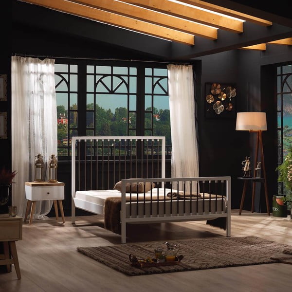 Iš metalo dvigulė lova baltos spalvos su lovos grotelėmis 180x200 cm Breeze – Kalune Design-image-4