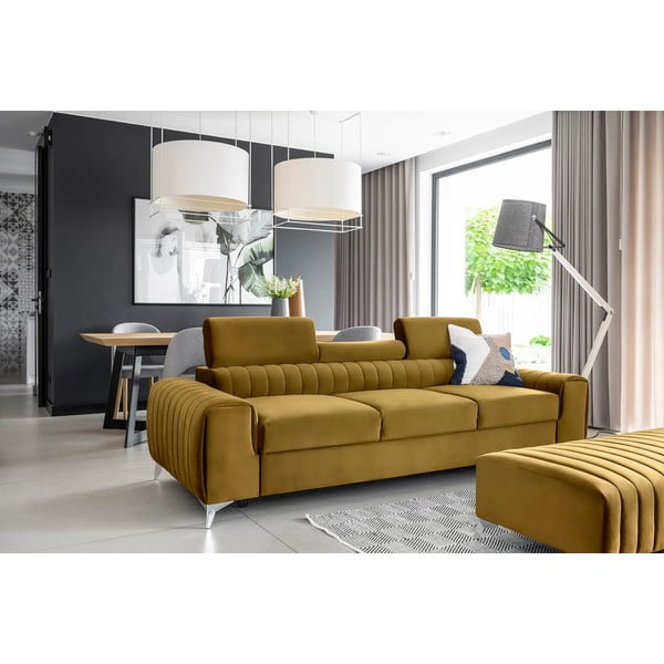 Garstyčių spalvos iš velveto sulankstoma sofa 261 cm Laurence – ELTAP-image-1