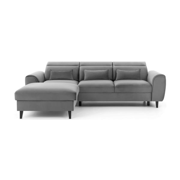 Pilkos spalvos iš velveto sulankstoma/su sandėliavimo vieta kampinė sofa (su kairiuoju kampu/su gultu) Foble – ELTAP