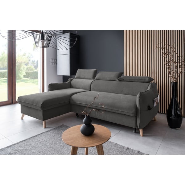 Sulankstoma kampinė sofa iš velveto tamsiai pilkos spalvos (su kairiuoju kampu) Sweet Harmony – Miuform-image-3